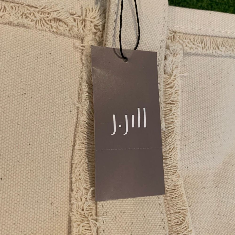NWT J. Jill Women's Fringe-Trimmed Canvas Tote Bag Natural Cream 100% Cotton - Picture 3 of 8